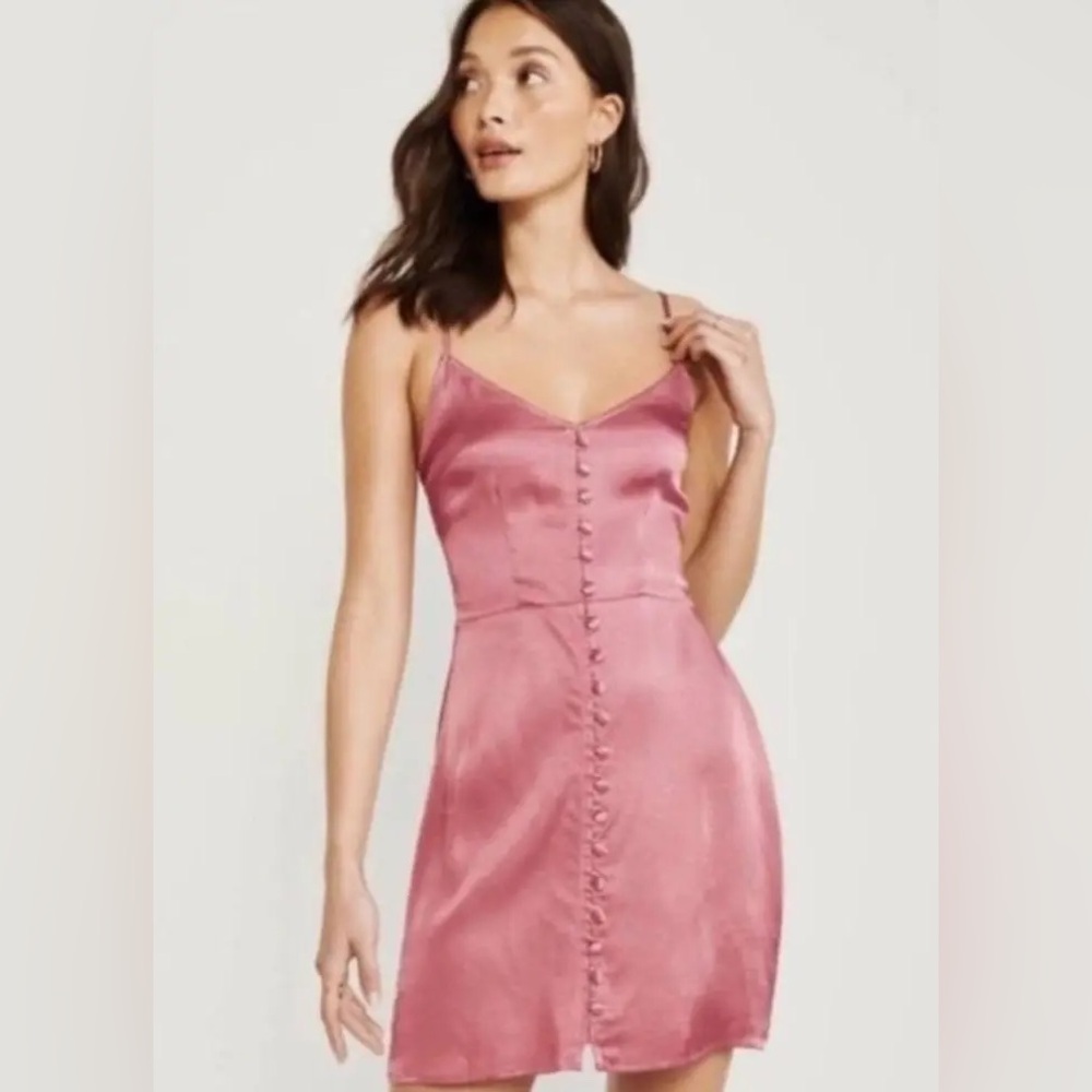 NWT Abercrombie & Fitch Button-Up Mini Satin Slip Dress Size Small